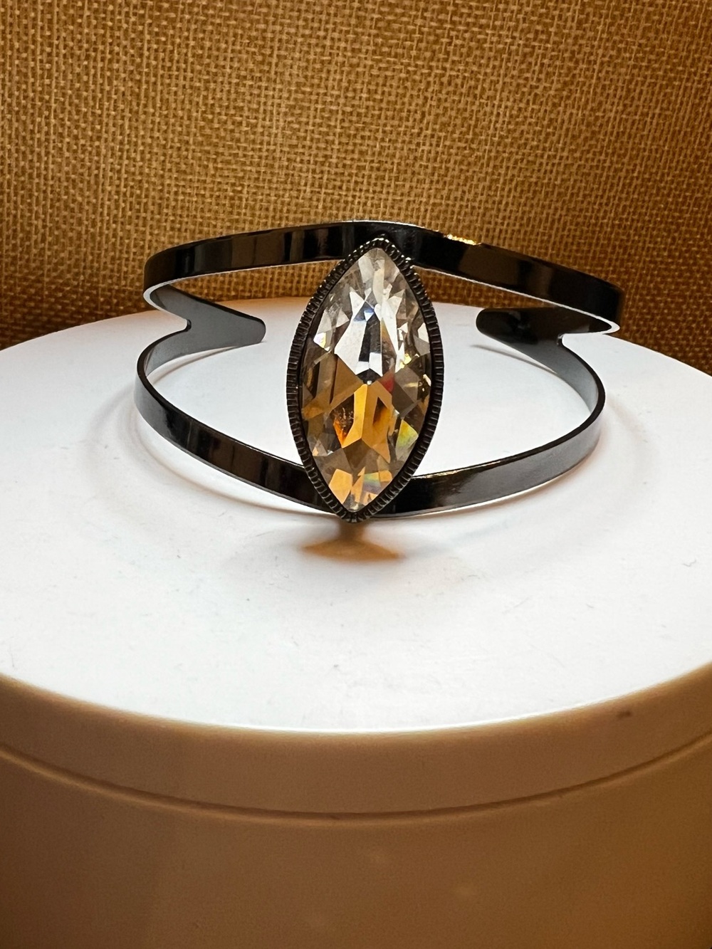 Black Cuff Bracelet with Clear Marquise Crystal